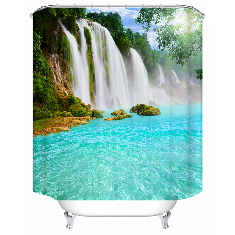 Duschvorhang mit malerischem Wasserfall-Print Skanto