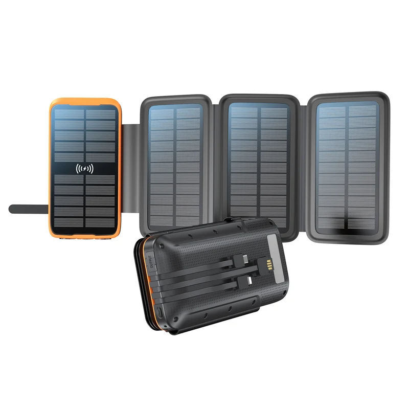 Tragbare Solar Powerbank mit kabelloser Ladefunktion und LED-Lampe Skanto