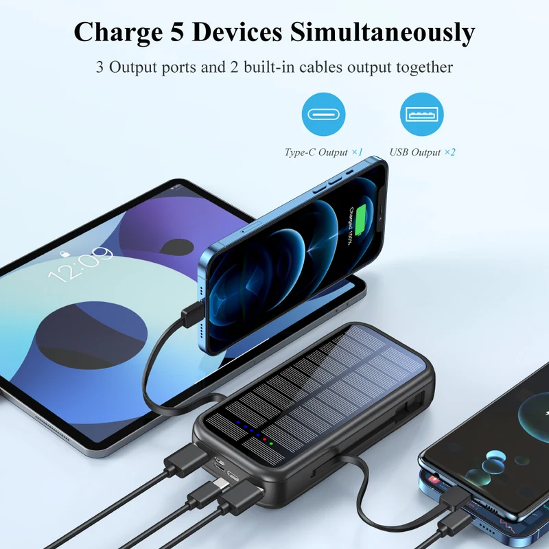 Solar Powerbank mit integrierter Schnellladefunktion und USB-C Kabel Skanto