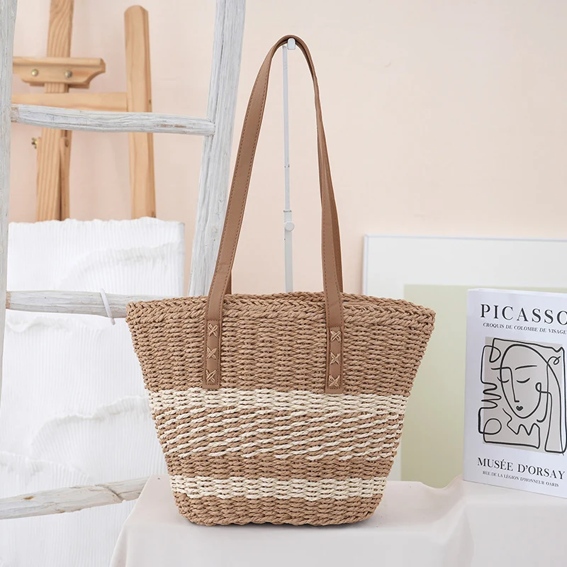 Handgewebte Strandtasche mit Ledergriff Skanto