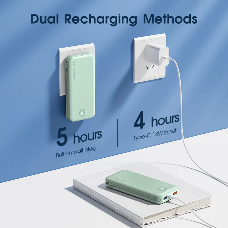 Powerbank mit integriertem Wandstecker und Dual-Ladefunktion Skanto