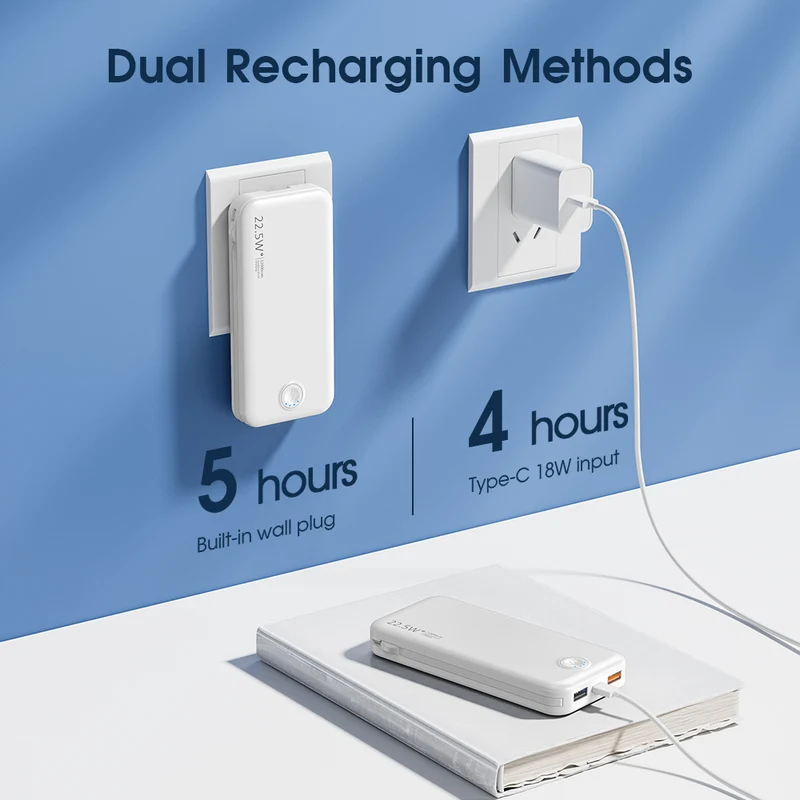 Powerbank mit integriertem Wandstecker und Dual-Ladefunktion Skanto
