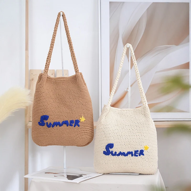 Handgemachte Strohtasche mit Sommermotiv Skanto