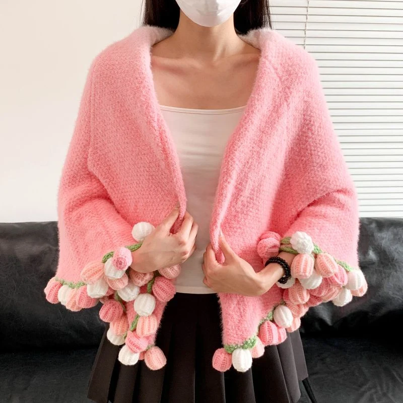 Poncho mit farbenfrohem Pompon-Detail Skanto