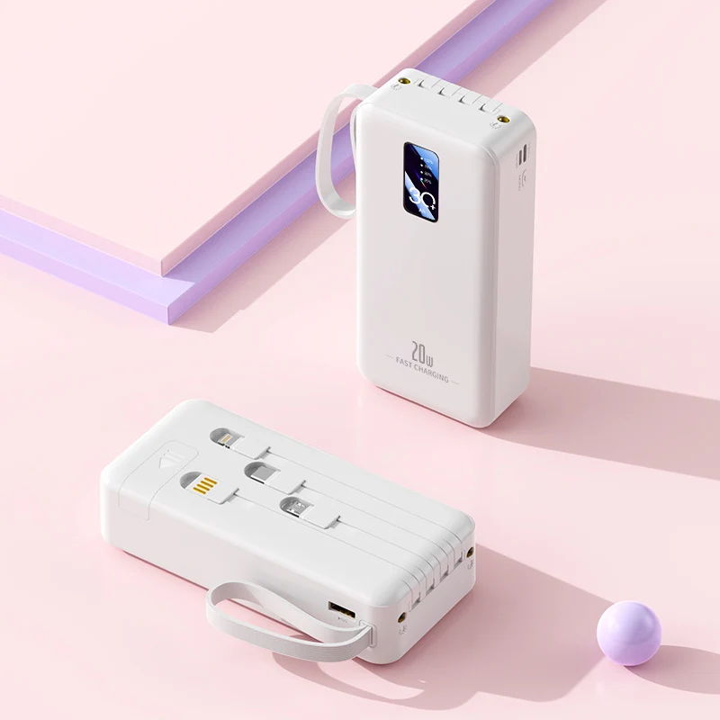 Tragbare Schnelllade-Powerbank mit integrierten Ladekabeln Skanto