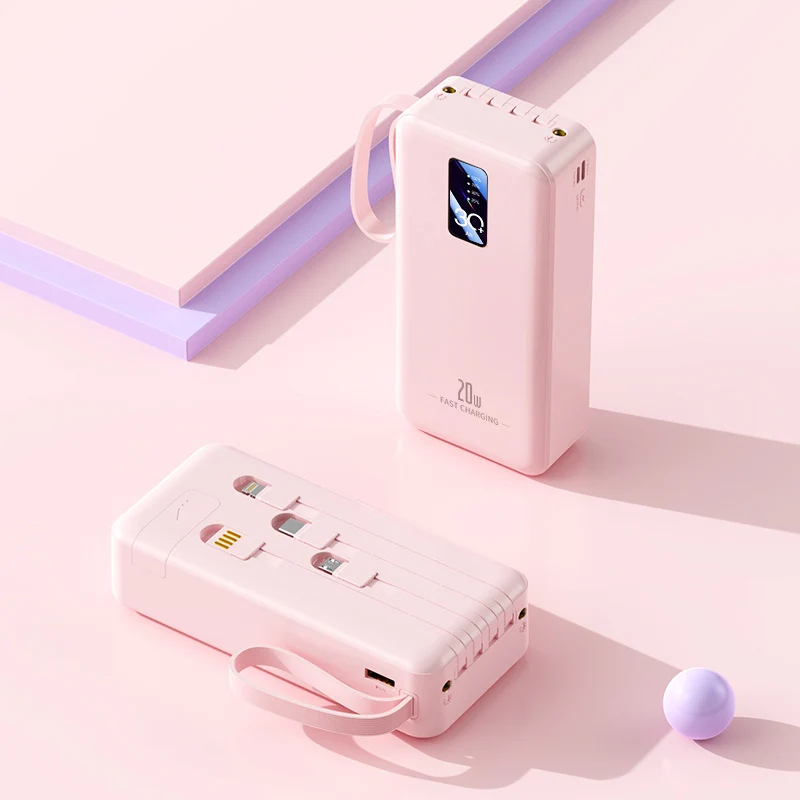 Tragbare Schnelllade-Powerbank mit integrierten Ladekabeln Skanto