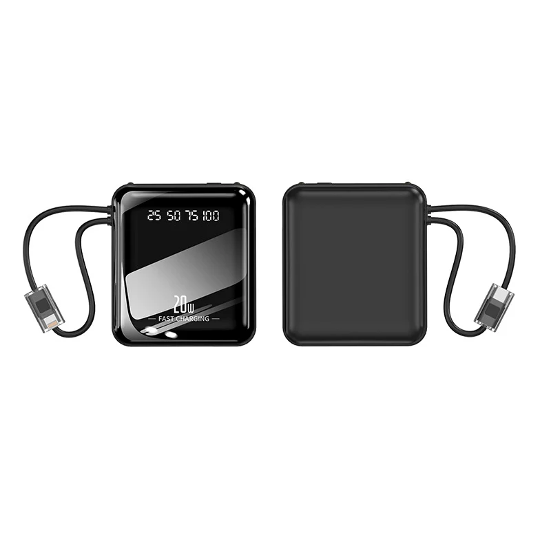 Tragbare Schnelllade-Powerbank mit integriertem Ladekabel und Digitalanzeige Skanto