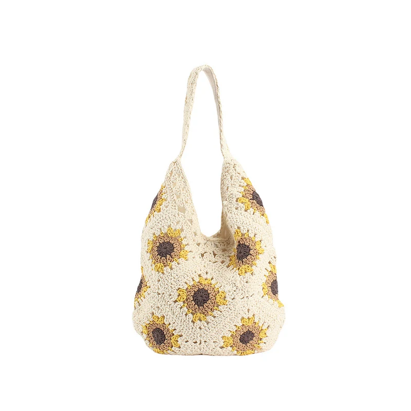 Handgemachte gehäkelte Tasche mit Sonnenblumenmuster Skanto