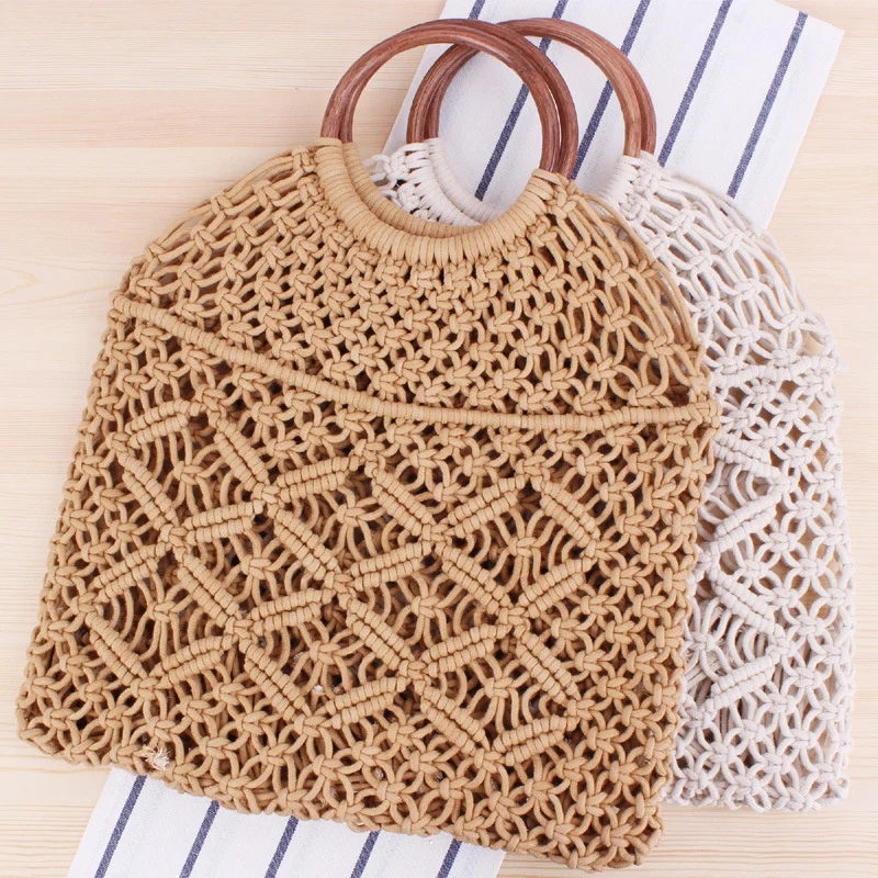 Makramee-Tote Bag mit Holzgriff Skanto