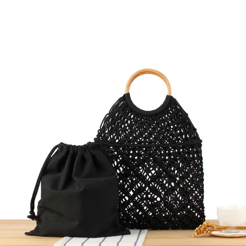Makramee-Tote Bag mit Holzgriff Skanto