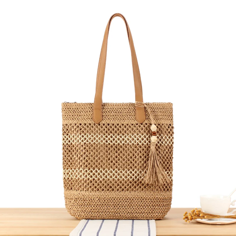Handtasche aus natürlichem Webmaterial mit eleganten Lederriemen Skanto