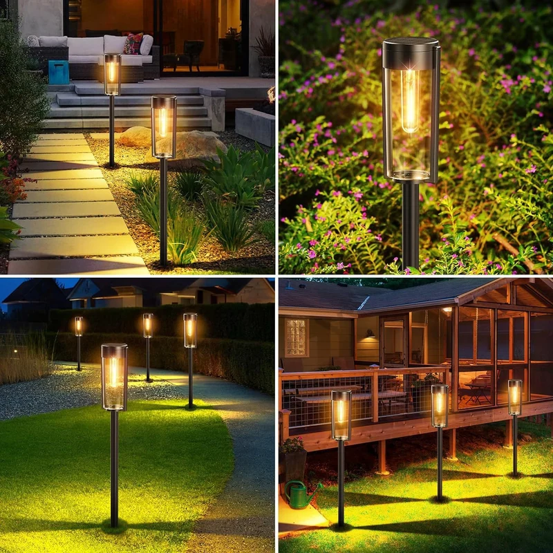 Outdoor Wasserdichte Vintage Glas-Pfostenlaterne mit LED-Glühfadenbirne und Erdspieß Skanto