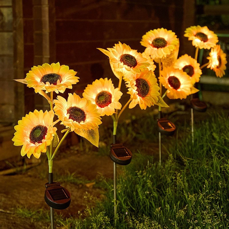 Lebhafter Sonnenblumen-LED-Gartenstecker mit Dämmerungssensor & wetterfestem Erdspieß Skanto