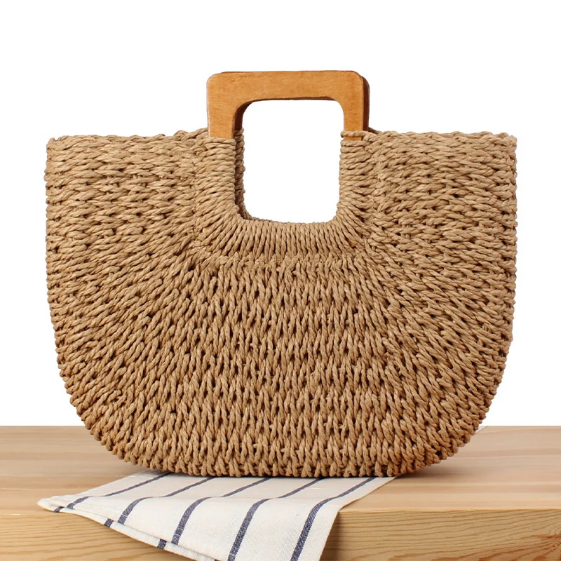 Handgemachte Strohtasche mit Holzgriff Skanto