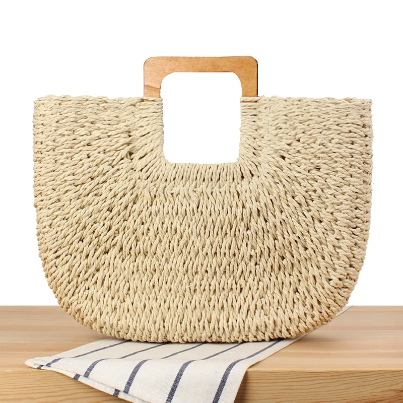 Handgemachte Strohtasche mit Holzgriff Skanto