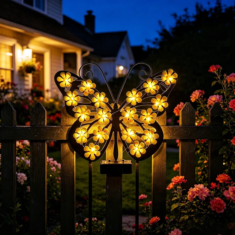 Dekorative LED-Schmetterlings-Wandleuchte mit Blumen-Mikro-LED-Akzenten und batteriebetriebener Steuerung Skanto