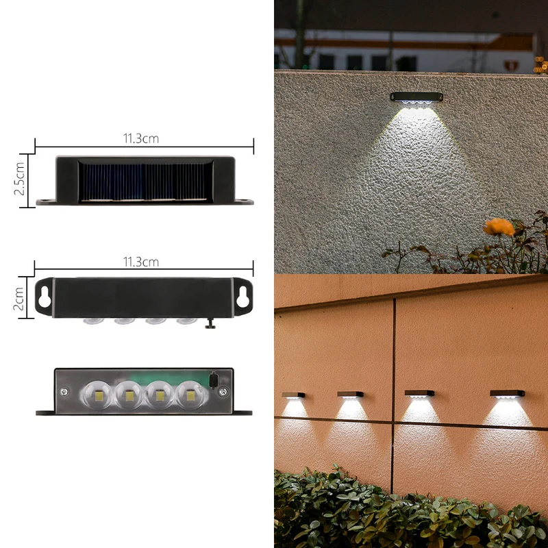 Kompakte solarbetriebene LED-Wandleuchte mit Bewegungssensor für Außentreppen und Zäune Skanto