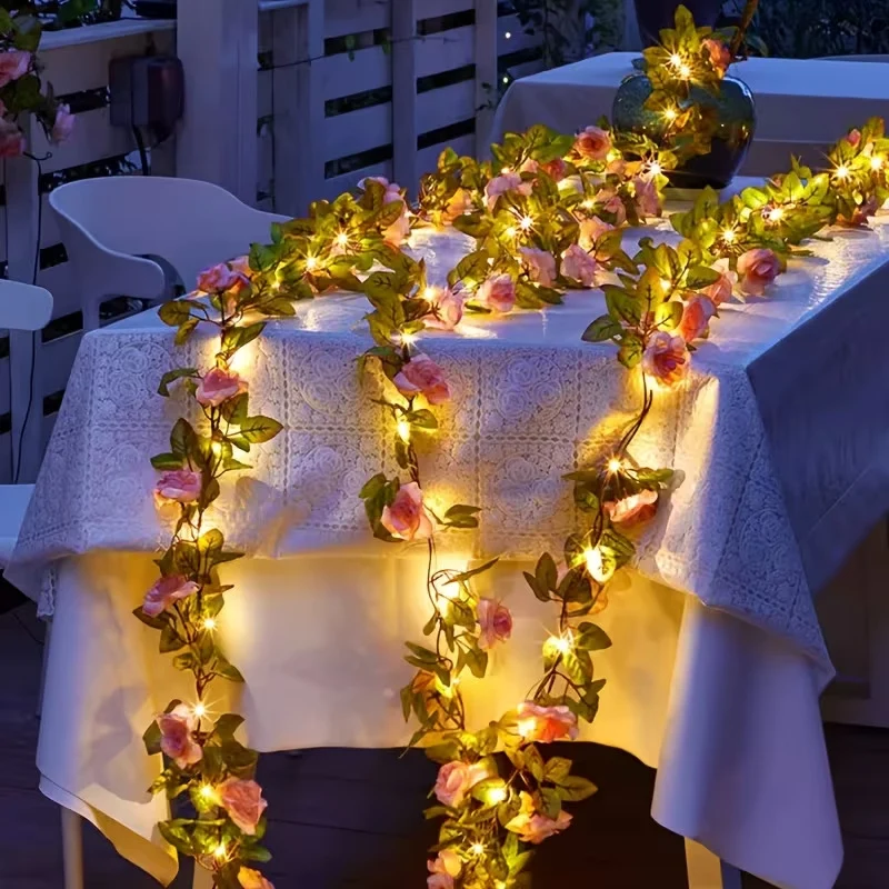 Skanto Künstliche Rosenranke LED-Lichterkette Wasserdichter Kupferdraht Skanto