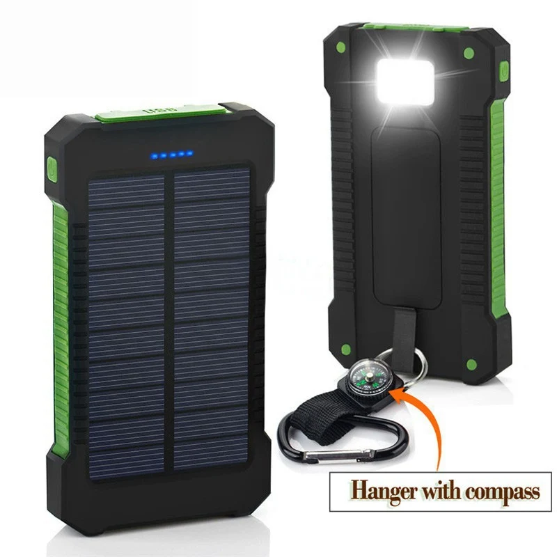 Solarbetriebene Powerbank mit integriertem Kompass und Karabinerhaken Skanto