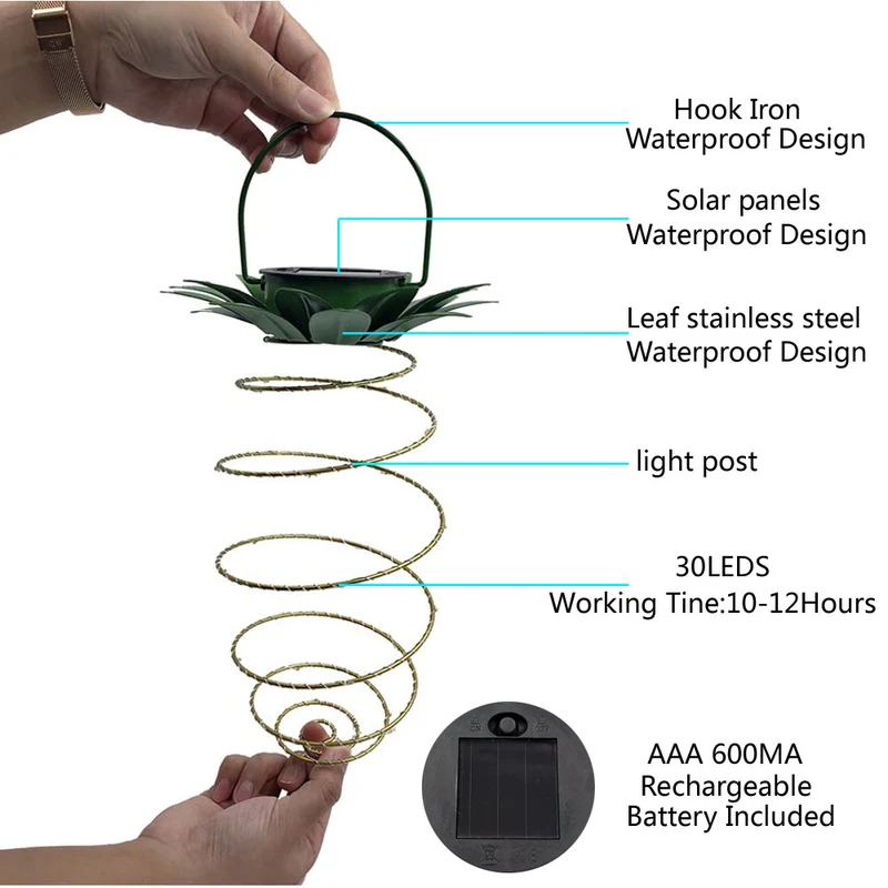 Skanto Spiral-Hänge-Solar-LED-Laterne mit Lotus-Oberteil und Tragegriff Skanto