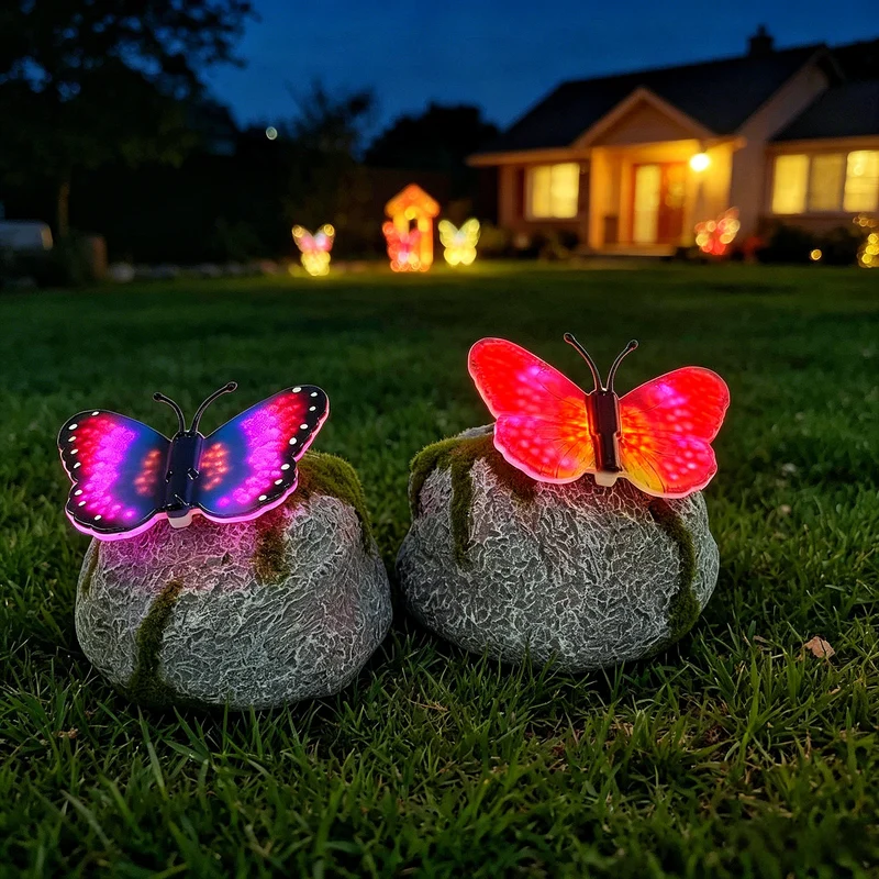 Dekorativer solarbetriebener Schmetterling auf Stein-LED-Gartenakzent Skanto