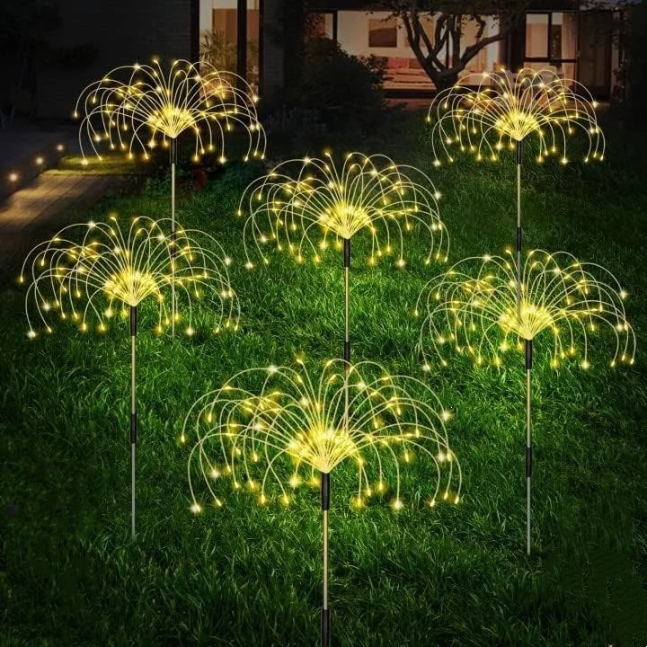 Solarbetriebene Glasfaser-Pusteblumen-Gartenstecker mit wasserdichtem LED-Feuerwerkseffekt Skanto