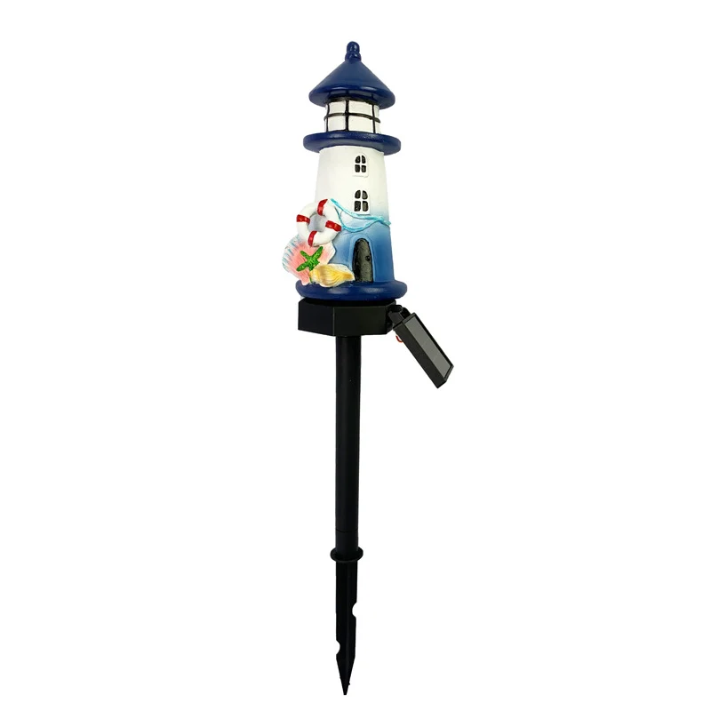 Skanto Harz-Leuchtturm-LED-Gartensteckerlampe mit integriertem Solarpanel und Rettungsring-Ornament Skanto