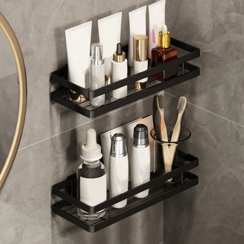 2-teiliges Badezimmerregal-Set aus mattschwarzem Metall