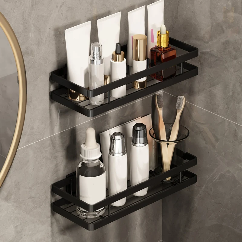 2-teiliges Badezimmerregal-Set aus mattschwarzem Metall