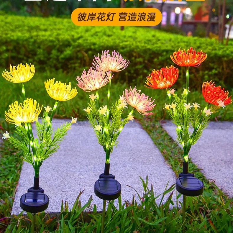 Realistische Solar-LED-Gartenblumenstecker mit Chrysanthemenblüte und flexiblem wasserdichtem Stiel Skanto
