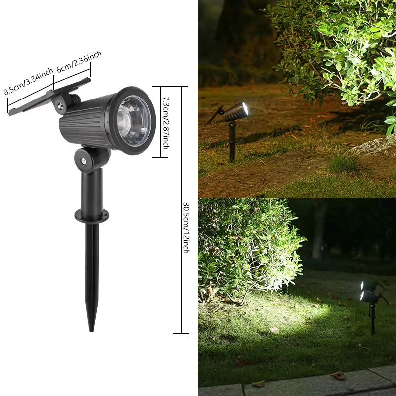 Verstellbarer Solar-LED-Gartenstrahler mit Erdspieß, schwenkbarem Kopf, integriertem Solarpanel und wetterfestem Gehäuse Skanto