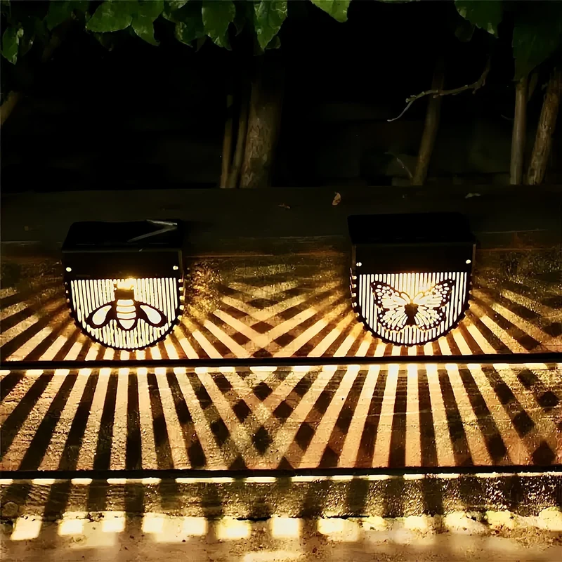 Dekorative Solar-Wandlaternen mit lasergeschnittenen Bienen- und Schmetterlingsmotiven Skanto