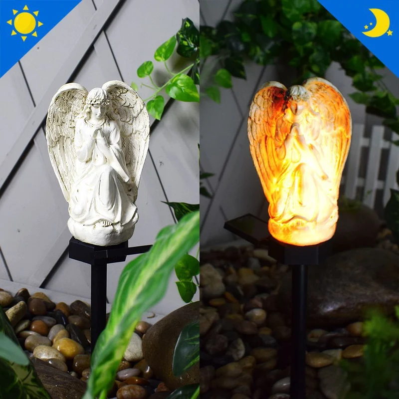 Dekorative Solar-Gartenstecker-Statue, Mädchenfigur aus Harz mit integrierter Solar-LED und wetterfestem Erdspieß Skanto