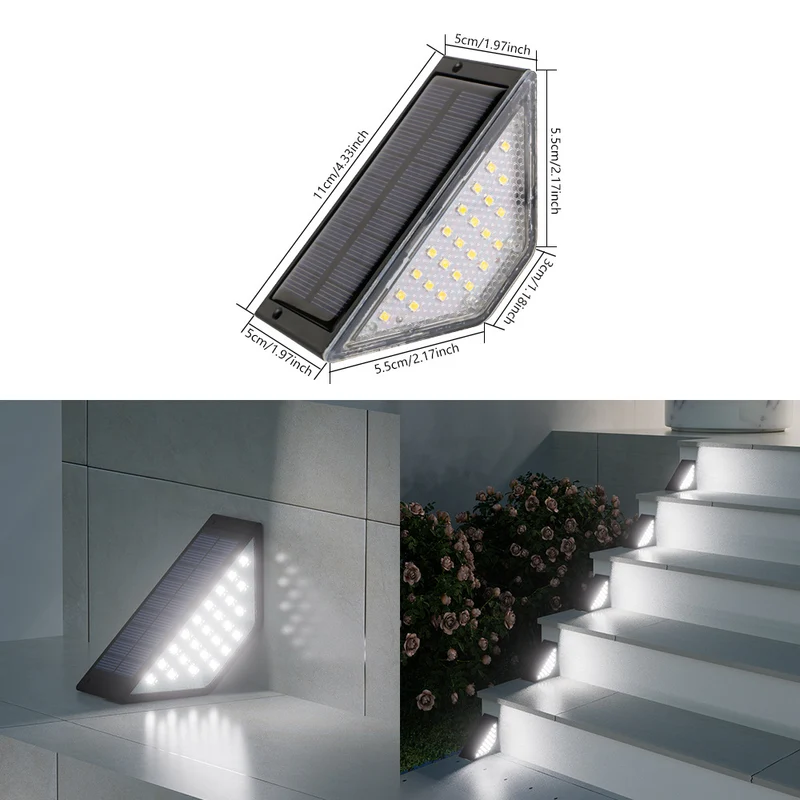 Dreieckige Solar-LED-Eckstufenleuchte mit hocheffizientem Photovoltaikpanel und wasserdichtem Gehäuse Skanto