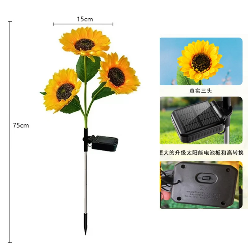 Solarbetriebene Outdoor-Gartensteckerleuchten mit realistischen Sonnenblumen und wasserdichtem Solarregler Skanto