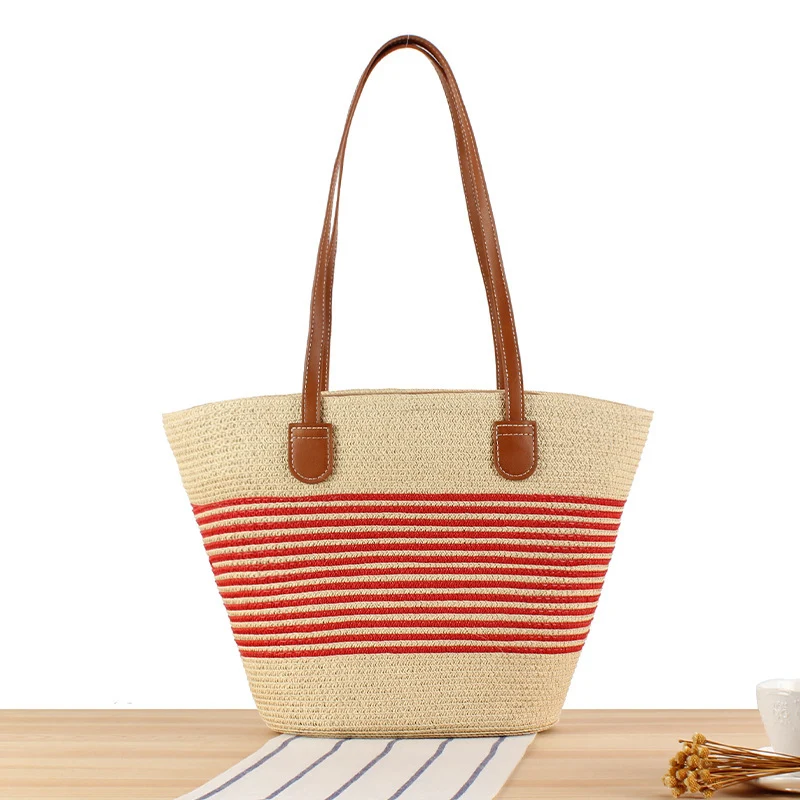Elegante Strohtasche mit attraktiven Ledergriffen Skanto