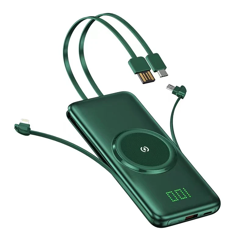 Tragbare Powerbank mit kabellosem Laden und integriertem Ladekabel Skanto