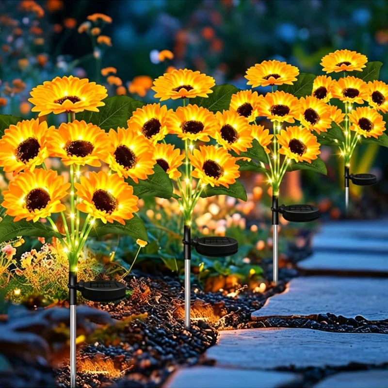 Solarbetriebene LED-Sonnenblumen-Gartensteckerleuchte mit wasserdichtem Panel und verstellbarem Stiel Skanto