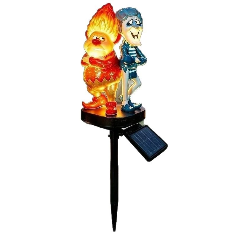 Solarbetriebene Cartoon-Flammenfigur-Gartensteckerleuchte mit Acryldiffusor und verstellbarem Erdspieß Skanto