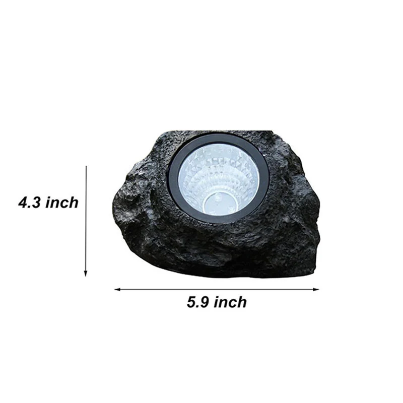 Solarbetriebener LED-Gartenstrahler in Felsoptik mit integriertem Solarpanel und wetterfestem Gehäuse aus strukturiertem Harz Skanto