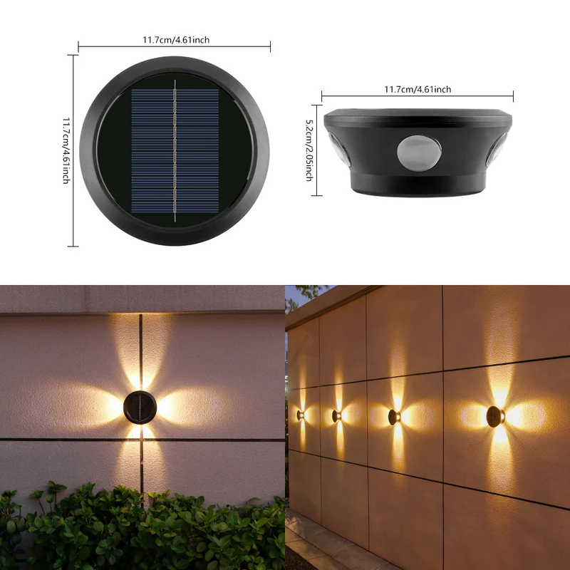 Skanto Runde Solar-Wandleuchte mit Quad-Beam LED, dekorative Außenwandlampe und wetterfestem Gehäuse Skanto