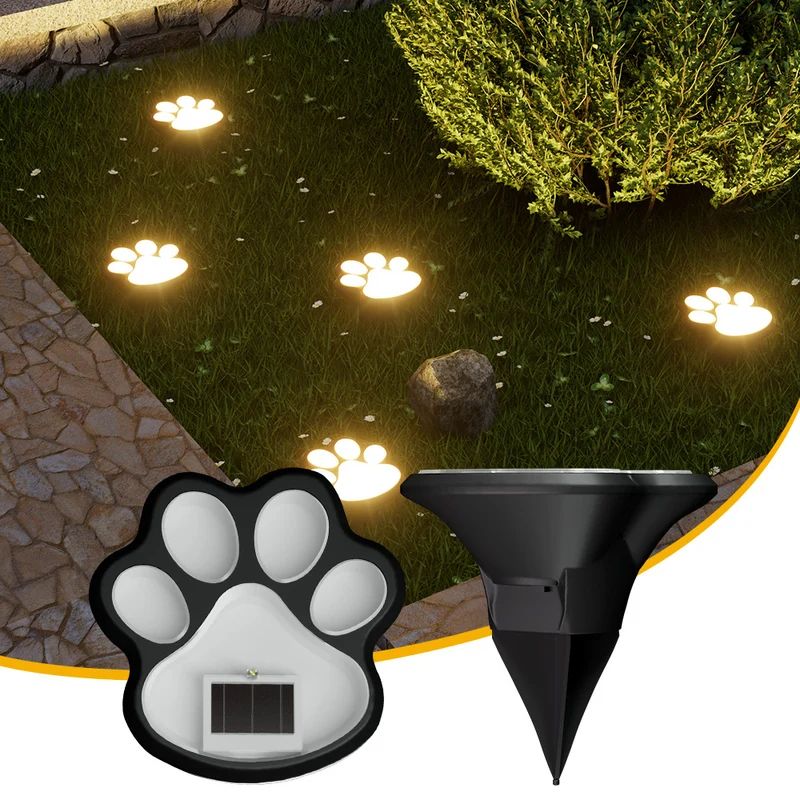 Pfotenabdruck Solar-Gartenweg-Steckerleuchten mit integriertem Panel und Erdspieß Skanto