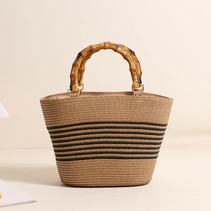 Elegante Strohtasche mit Bambusgriff Skanto