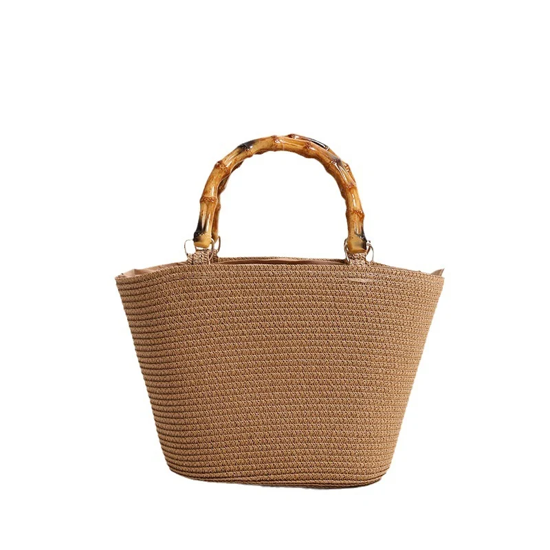 Elegante Strohtasche mit Bambusgriff Skanto