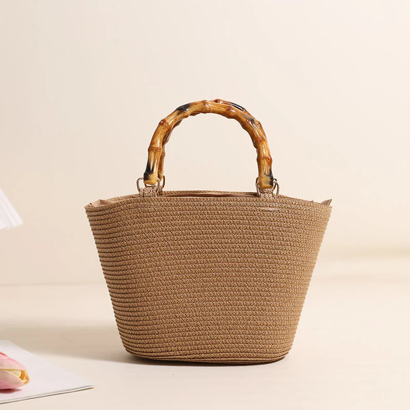 Elegante Strohtasche mit Bambusgriff Skanto