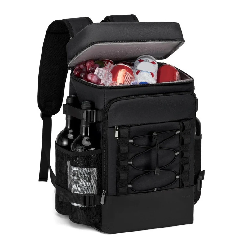 Unisex isolierter Kühlrucksack mit seitlichen Flaschenhaltern, elastischem Kordelzug und gepolstertem Tragesystem Skanto