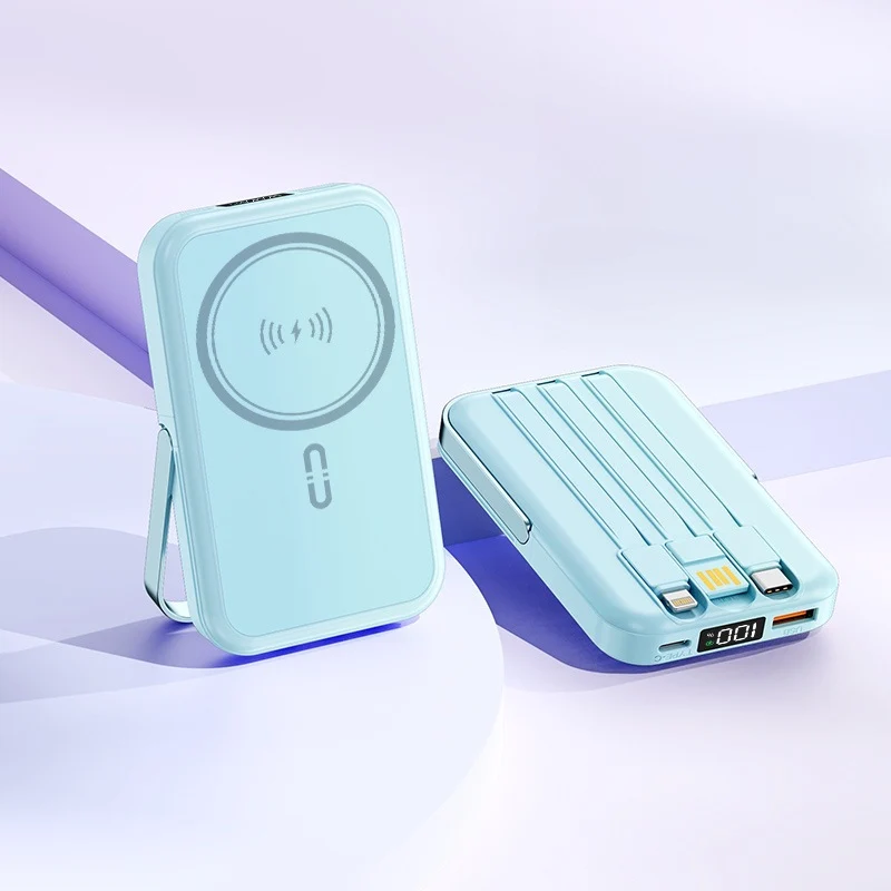 Tragbare Induktions-Powerbank mit integriertem Ständer und mehreren Anschlüssen Skanto
