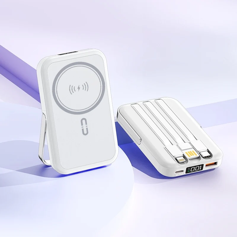Tragbare Induktions-Powerbank mit integriertem Ständer und mehreren Anschlüssen Skanto