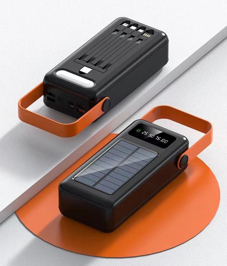 Solarbetriebene Powerbank mit integrierten Ladekabeln Skanto