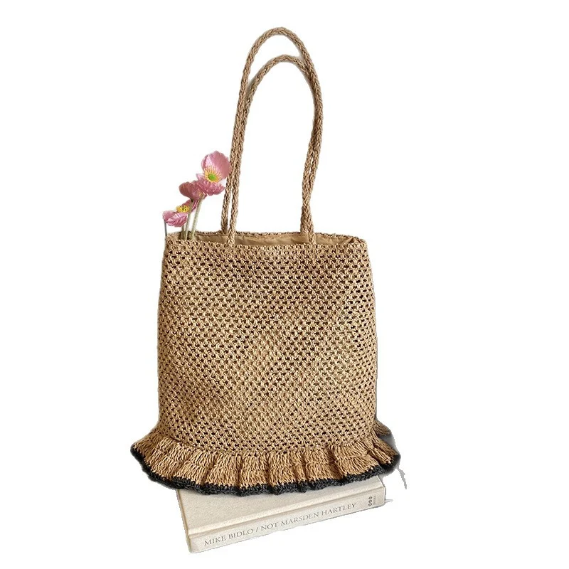 Handgefertigte Strohtasche mit Fransenrand Skanto